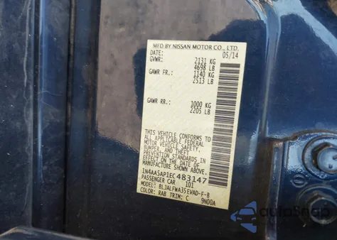 2014 Nissan Maxima 3.5 Sv z USA, uszkodzony, nr VIN 1N4AA5AP1EC483147